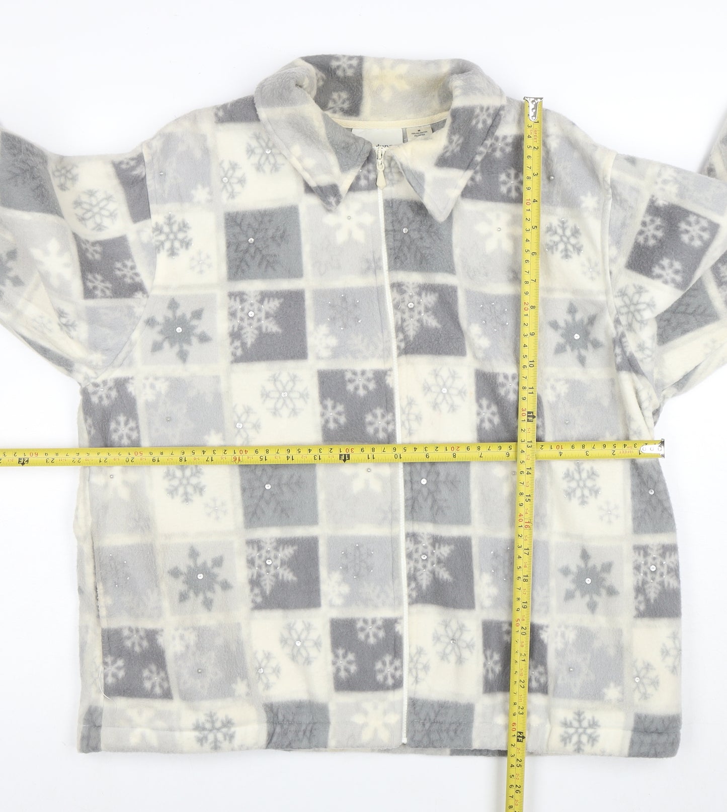 Alfred Dunner Women Grey Snowflake Fleece Zip Jacket M Winter Casual