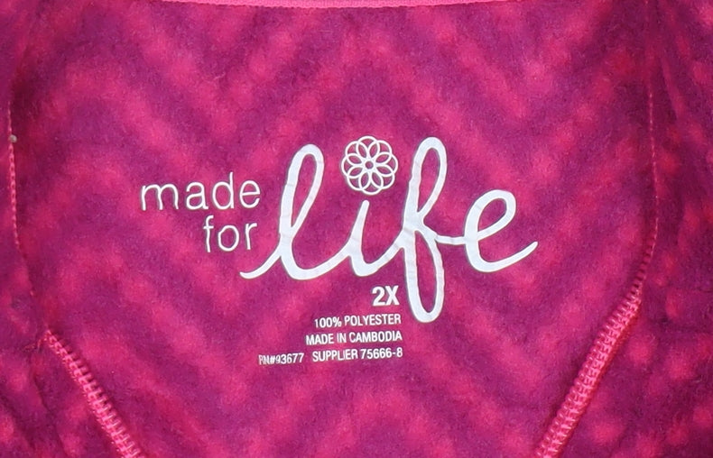 Made For Life Women's Pink Geometric Fleece Jacket 2XL