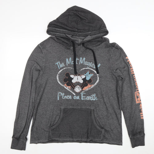 Disney Womens Grey Pullover Hoodie Mickey & Minnie Medium