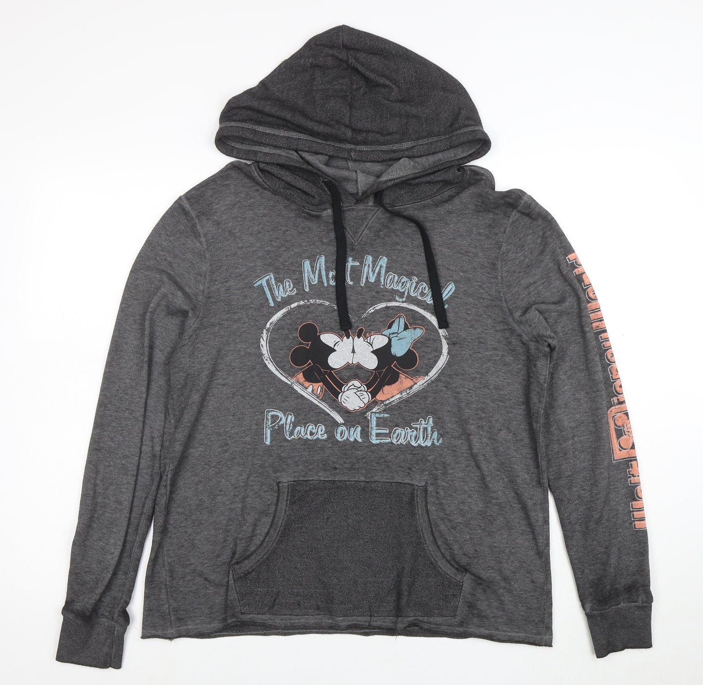Disney Womens Grey Pullover Hoodie Mickey & Minnie Medium