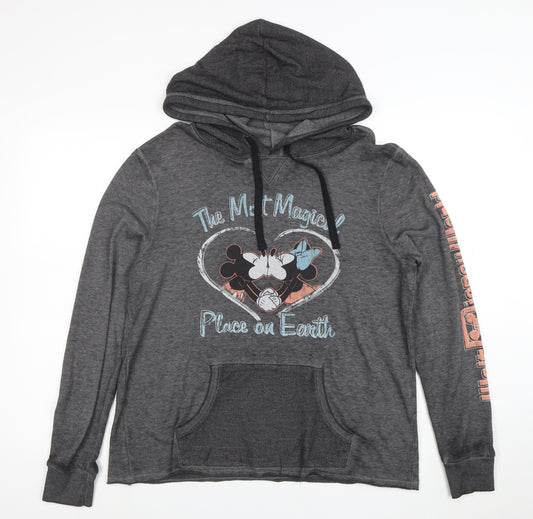 Disney Womens Grey Pullover Hoodie Mickey & Minnie Medium