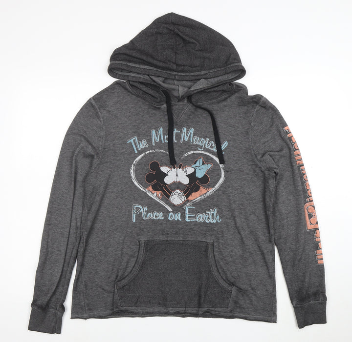 Disney Womens Grey Pullover Hoodie Mickey & Minnie Medium