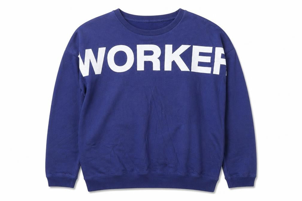 Front view of Lee Men’s Blue Graphic Worker Sweatshirt S Pullover Crew Neck