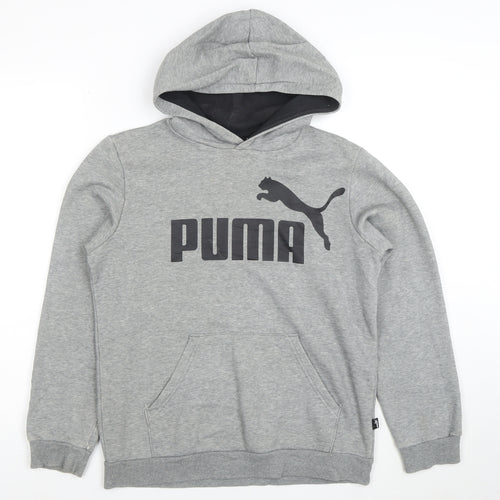 Puma Boys Grey Pullover Hoodie Size 14-15 Years Cotton Blend