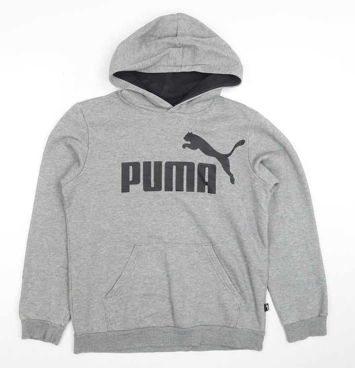 Puma Boys Grey Pullover Hoodie Size 14-15 Years Cotton Blend