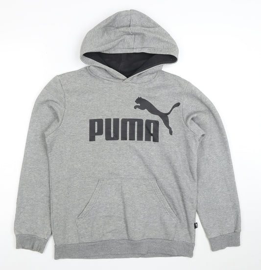 Puma Boys Grey Pullover Hoodie Size 14-15 Years Cotton Blend