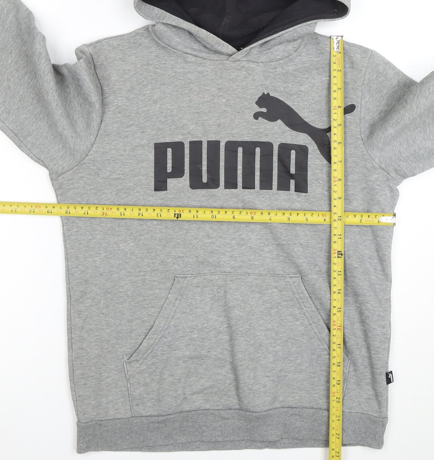 Puma Boys Grey Pullover Hoodie Size 14-15 Years Cotton Blend