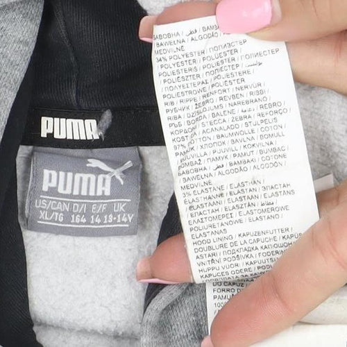 Puma Boys Grey Pullover Hoodie Size 14-15 Years Cotton Blend
