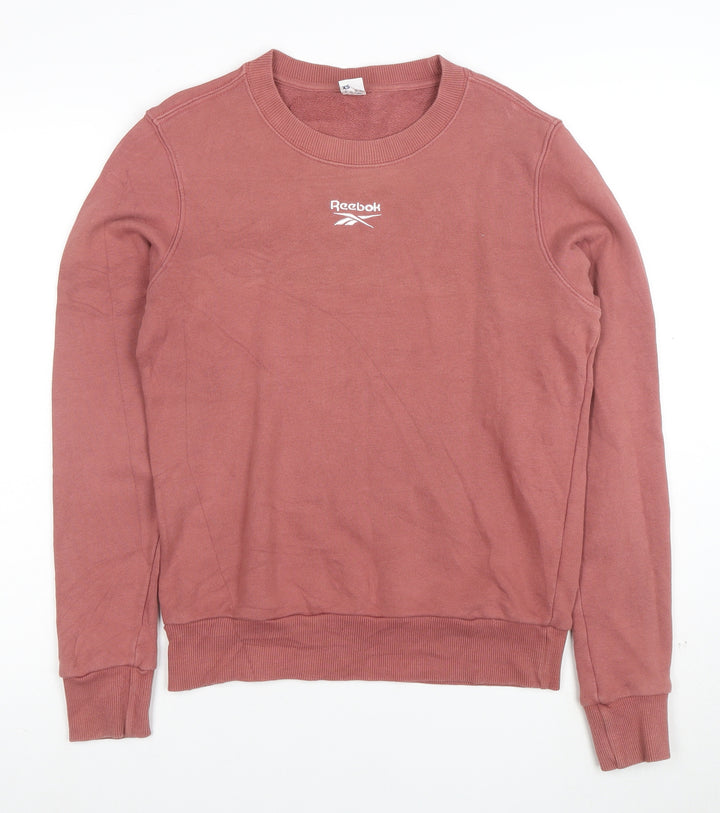 Reebok Womens Pink XS Pullover Crew Neck Sweatshirt Cotton Blend
