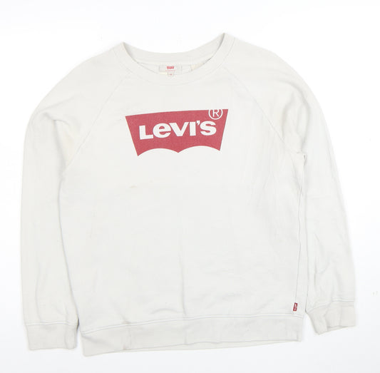 Levi's Womens White XS Pullover Sweatshirt Logo Cotton Blend