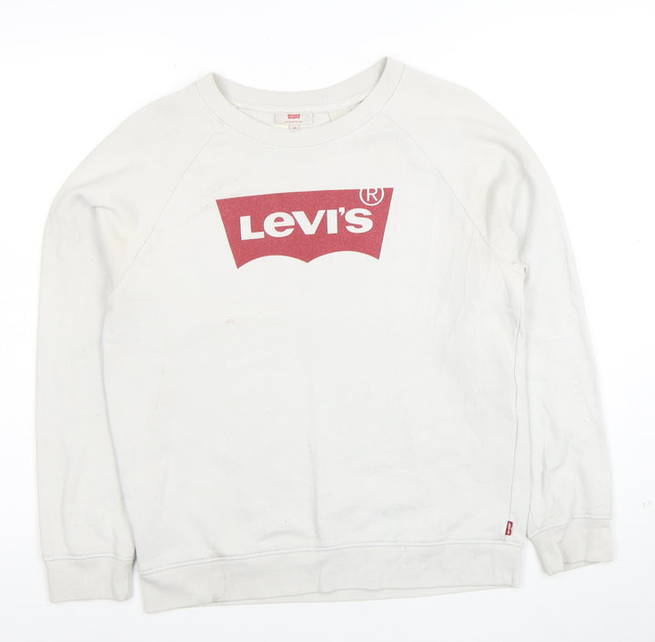 Levi's Womens White XS Pullover Sweatshirt Logo Cotton Blend