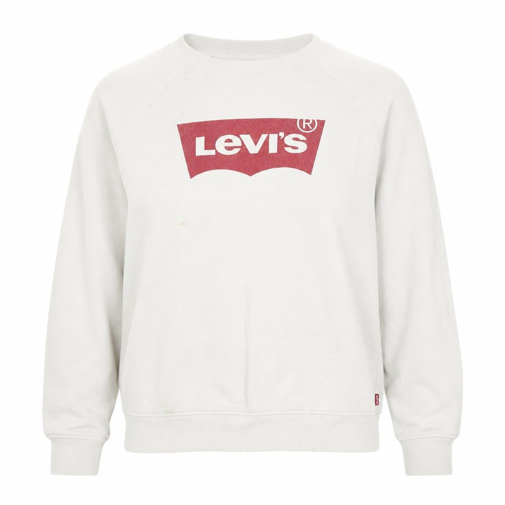 Front view of Levi's women’s white xs pullover sweatshirt logo cotton blend