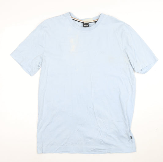 BOSS Men's Blue Cotton Crew Neck T-Shirt Size L Regular Fit