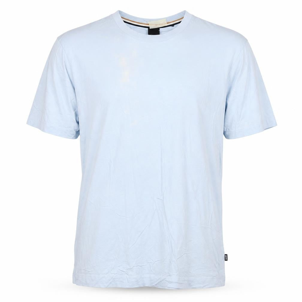 Front view of BOSS Men's Blue Cotton Crew Neck T-Shirt, size L, Regular Fit