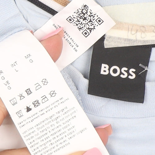 BOSS Men's Blue Cotton Crew Neck T-Shirt Size L Regular Fit