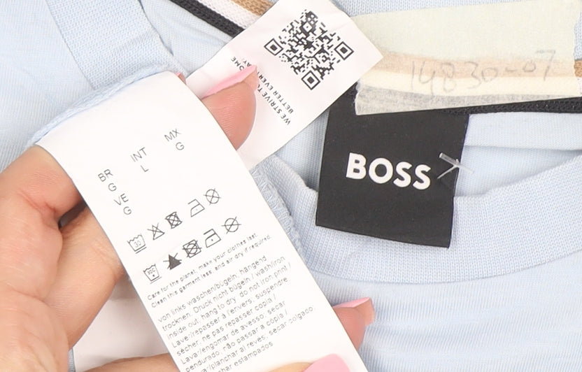 BOSS Men's Blue Cotton Crew Neck T-Shirt Size L Regular Fit