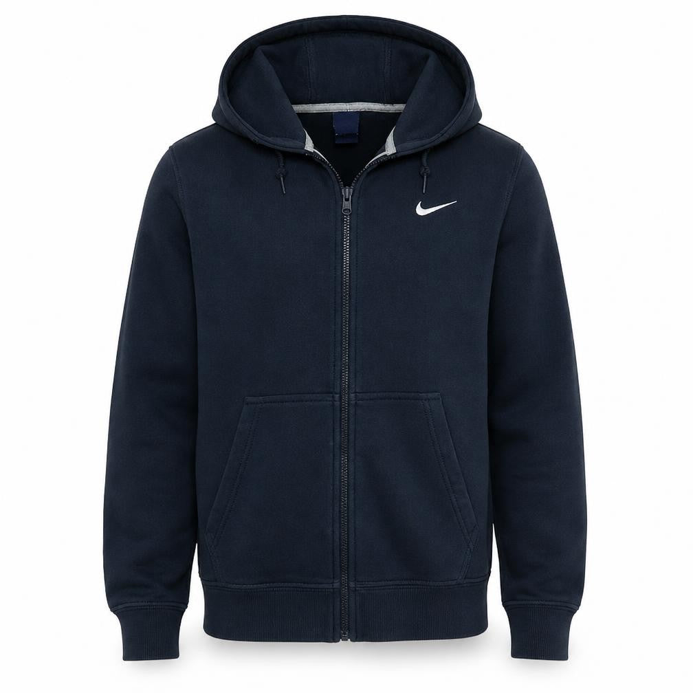 Front view of Nike Men's Black Full Zip Hoodie Medium Cotton Blend