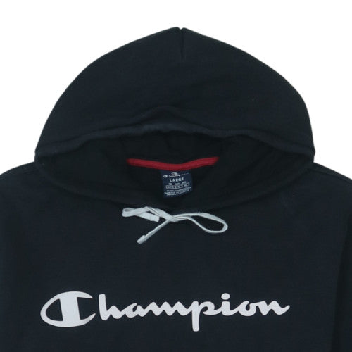 Champion Men's Black Pullover Hoodie Large Logo Fleece Sweatshirt