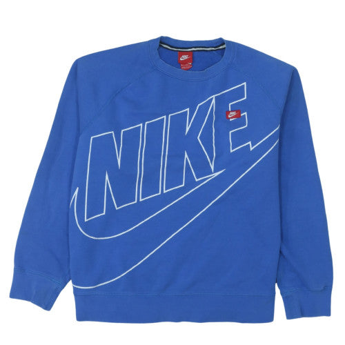 Nike Womens Blue XL Pullover Sweatshirt Crew Neck Logo Print Cotton Blend