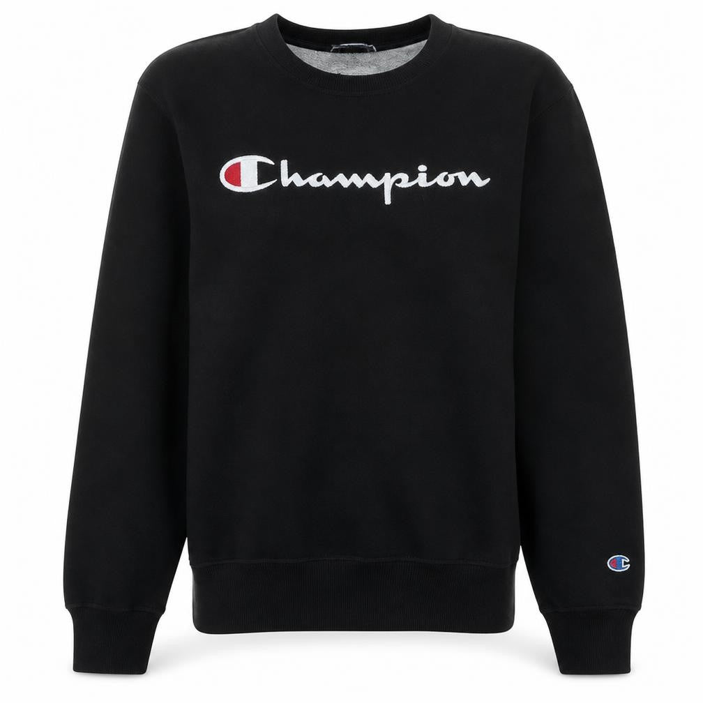 Front view of Champion Men's Black Small Pullover Logo Fleece Sweatshirt