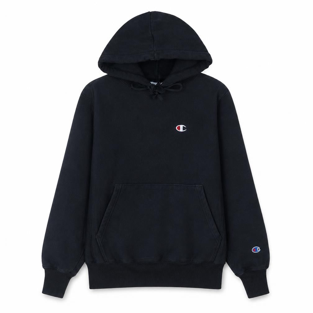 Front view of Champion Women's Black Small Pullover Hoodie Reverse Weave Sweatshirt