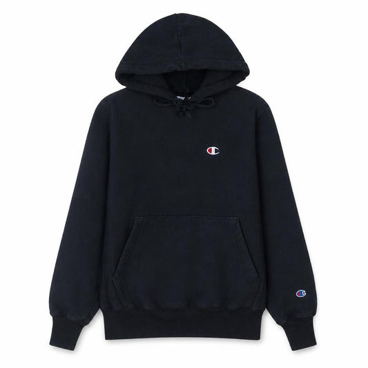 Front view of Champion Women's Black Small Pullover Hoodie Reverse Weave Sweatshirt