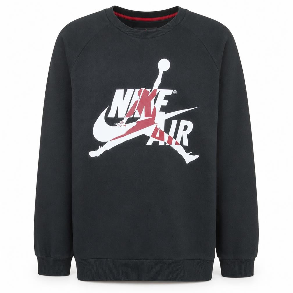 Front view of Nike Jordan Air men’s black l sweatshirt crew neck pullover