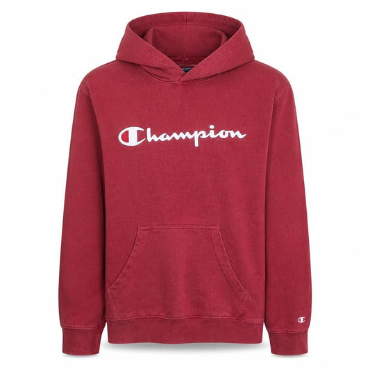 Front view of Champion Men's Red Pullover Hoodie Medium Graphic Logo Fleece