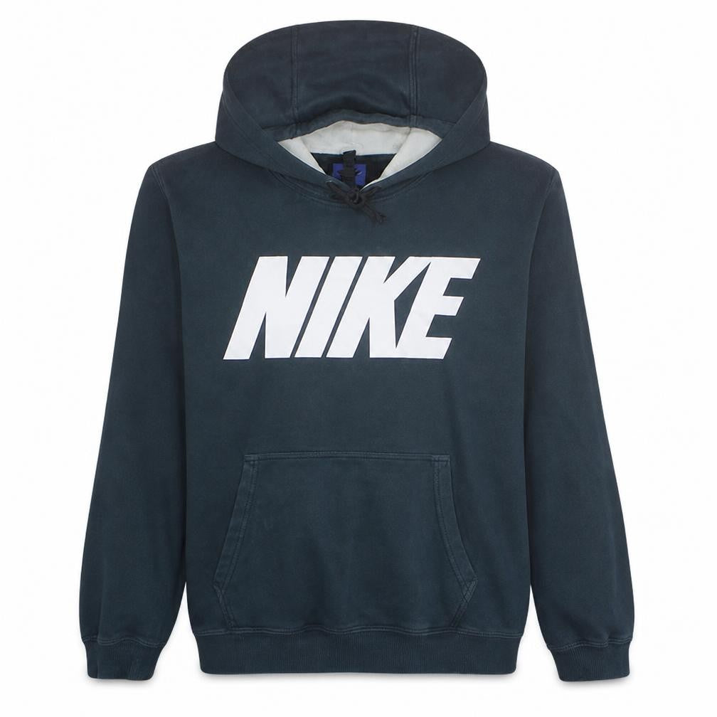 Front view of Nike Men Black Pullover Hoodie M Fleece Logo Sportswear