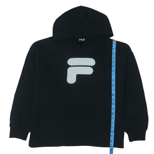 FILA Womens Black Pullover Hoodie L Logo Fleece Sweatshirt