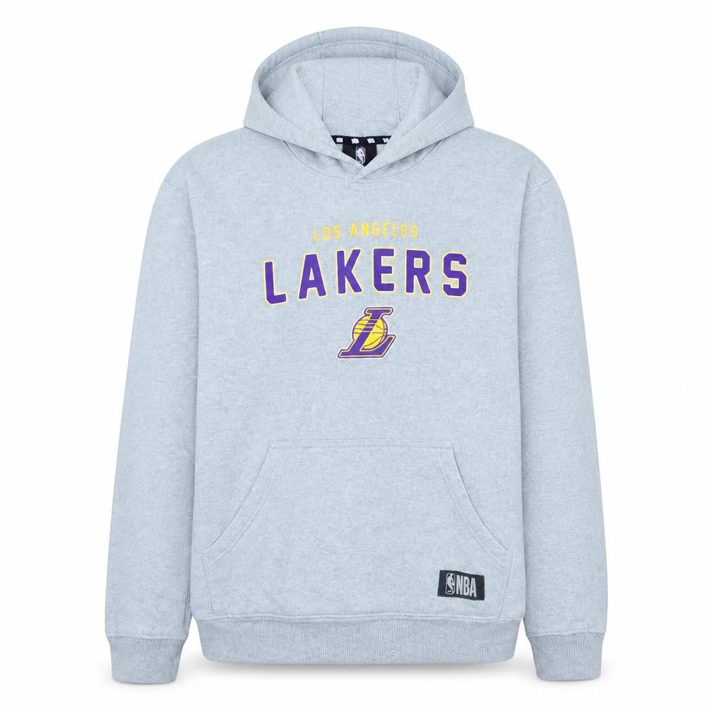 Front view of NBA Youth boys’ grey los angeles lakers pullover hoodie, size 16