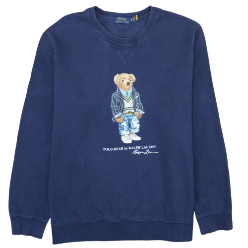 Ralph Lauren Men Blue XL Pullover Crew Neck Sweatshirt Embroidered Bear