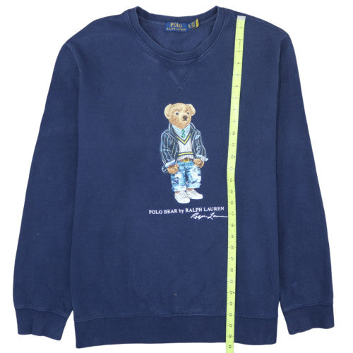 Ralph Lauren Men Blue XL Pullover Crew Neck Sweatshirt Embroidered Bear