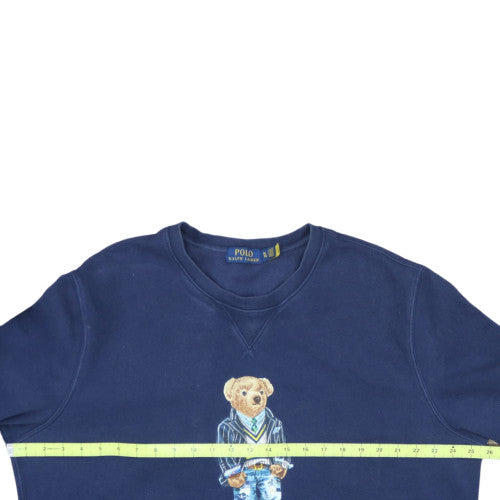 Ralph Lauren Men Blue XL Pullover Crew Neck Sweatshirt Embroidered Bear