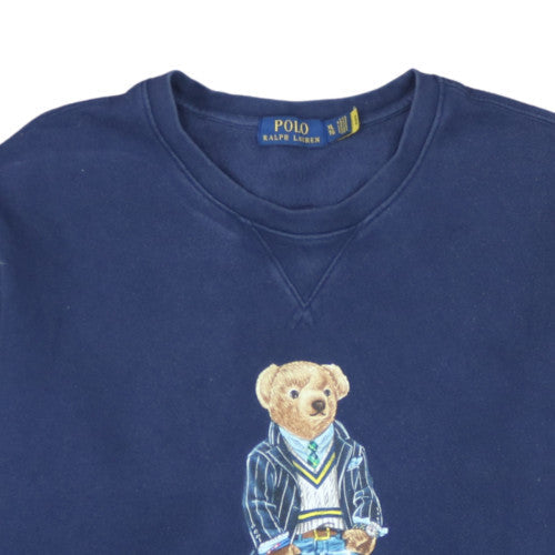 Ralph Lauren Men Blue XL Pullover Crew Neck Sweatshirt Embroidered Bear