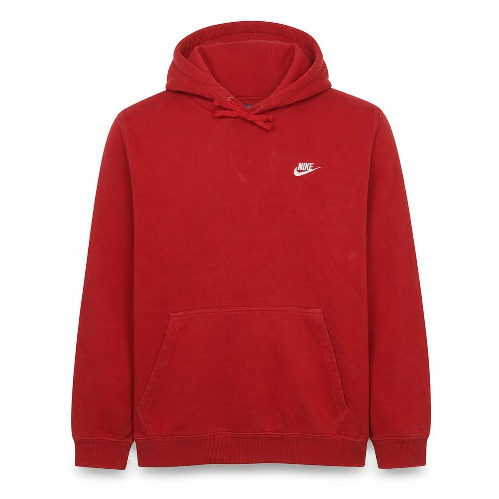 Front view of Nike Men's Red Pullover Hoodie L Fleece Regular Fit Logo Sweatshirt