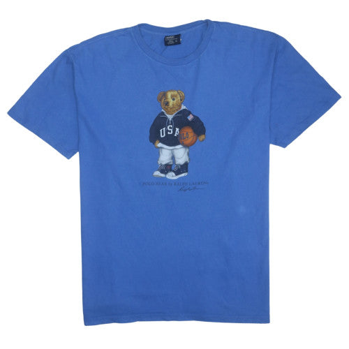 Ralph Lauren Polo Bear Blue Cotton Men's Short Sleeve T-Shirt Size L
