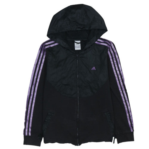Adidas Womens Black Purple Full Zip Hooded Sweatshirt Size 16