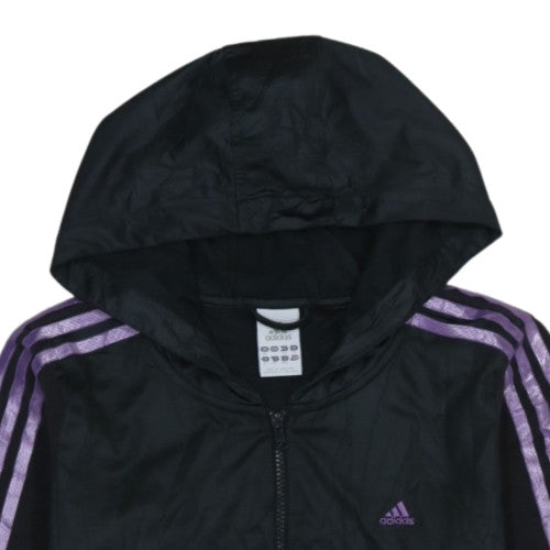 Adidas Womens Black Purple Full Zip Hooded Sweatshirt Size 16