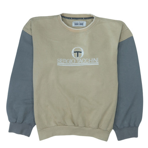 Sergio Tacchini Men’s Beige XL Pullover Sweatshirt Logo Crew Neck