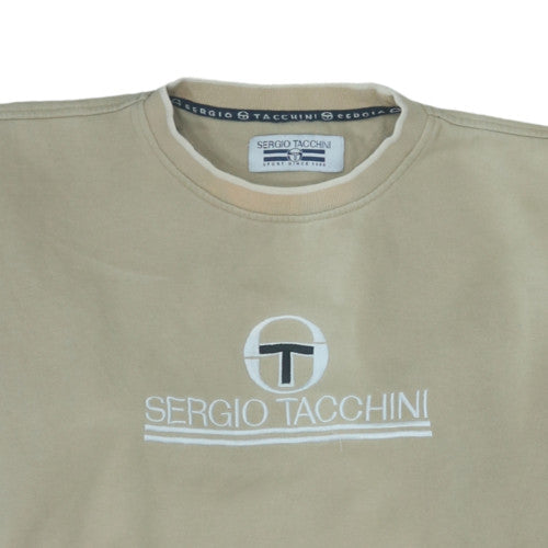 Sergio Tacchini Men’s Beige XL Pullover Sweatshirt Logo Crew Neck