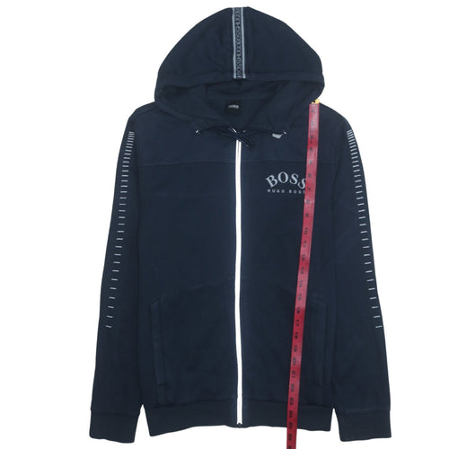 Hugo Boss Men's Blue Full Zip Hoodie M Logo Cotton Blend