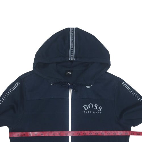 Hugo Boss Men's Blue Full Zip Hoodie M Logo Cotton Blend