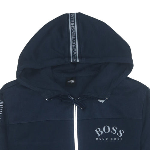 Hugo Boss Men's Blue Full Zip Hoodie M Logo Cotton Blend