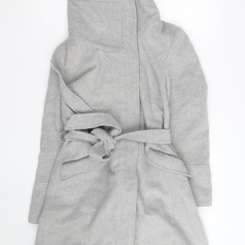 Rocha John Rocha Women's Grey Wool Blend Belted Overcoat Size 12