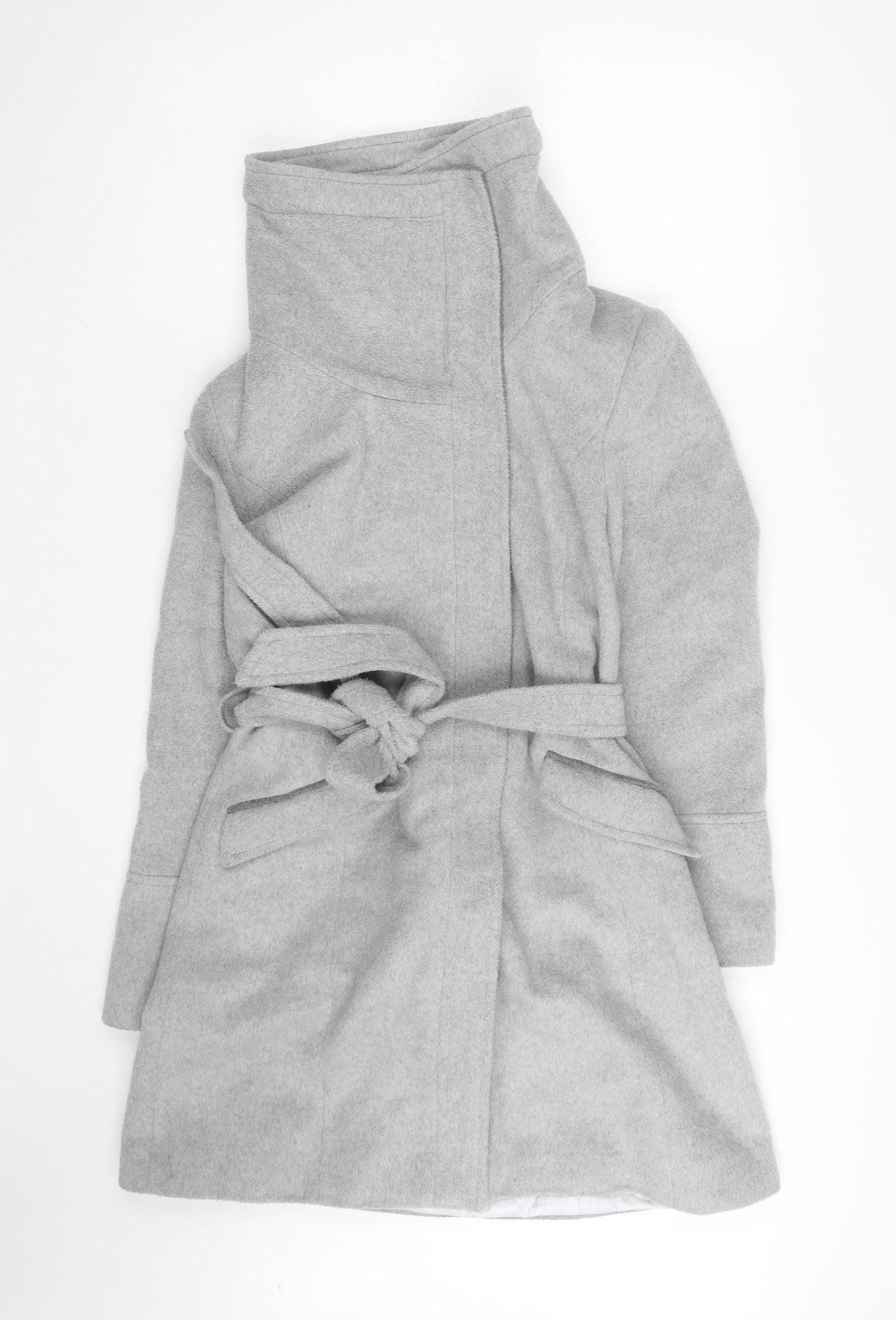 Rocha John Rocha Women's Grey Wool Blend Belted Overcoat Size 12