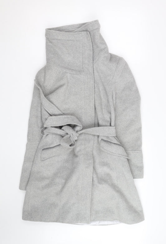 Rocha John Rocha Women's Grey Wool Blend Belted Overcoat Size 12