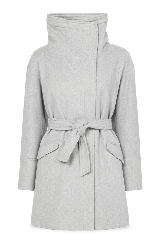 Front view of RJR.John Rocha Women's Grey Wool Blend Belted Overcoat, size 12