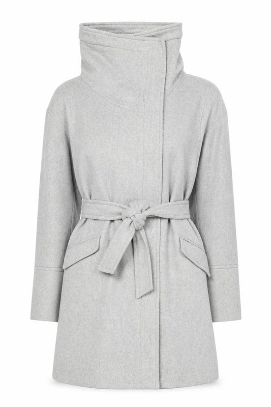 Front view of RJR.John Rocha Women's Grey Wool Blend Belted Overcoat, size 12