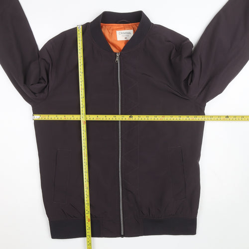Criminal Men’s Black Bomber Jacket Size M Polyester Lined Zip Casual